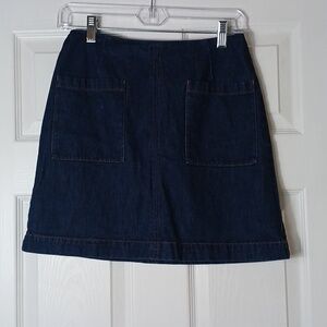 Boden Jean Mini Skirt Dark Wash Denim Front Pockets Back Zipper Cotton Size 4P